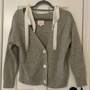 Off The Shoulder Knit Cardigan with White Woven Ties